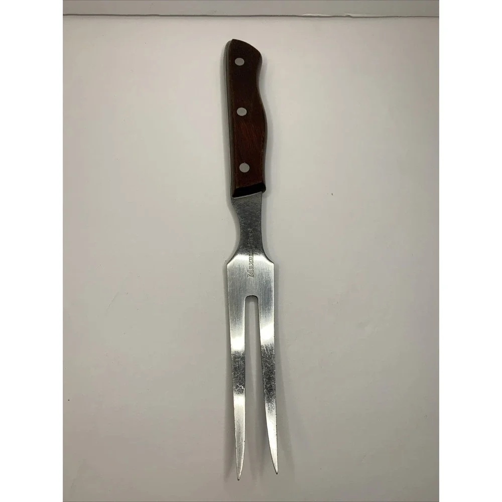 Vintage Maxam Stainless Steel‎ Meat Carving Fork Wood Handle.
